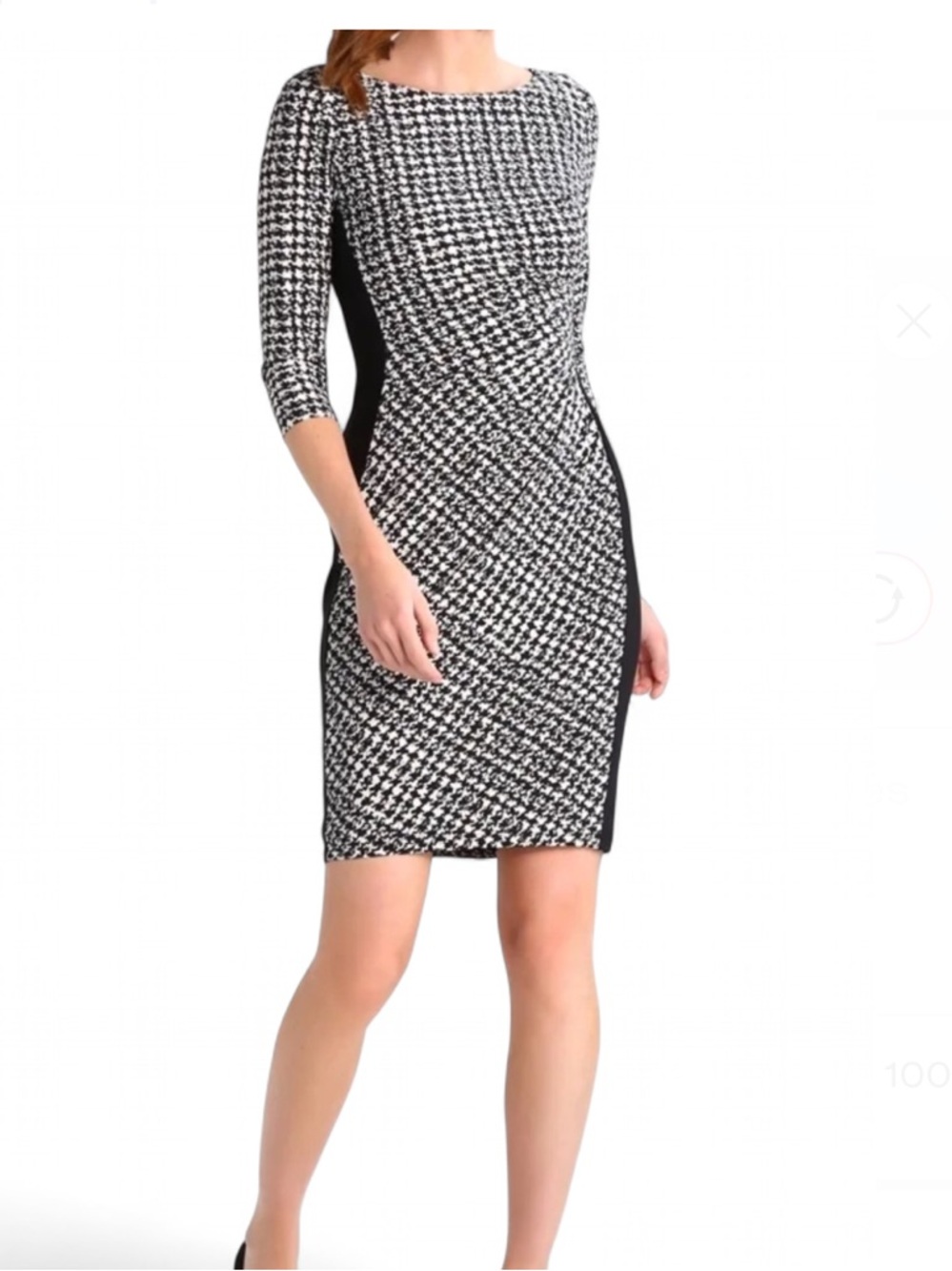 Ralph Lauren Black and White Houndstooth Midi Sheath Dress